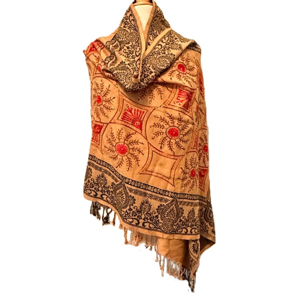 ROOP Sari Palace Oblong Scarf Hand Embroidery Crystals Rave Party